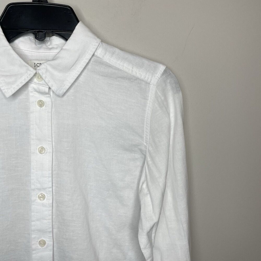 J.CREW Button Up Top Women XS Linen Cotton Blend White Long Sleeve BY035 - Picture 4 of 11